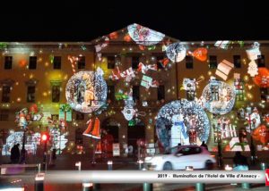 Illumination hotel de ville d'Annecy Son et Lumière Noel 2019