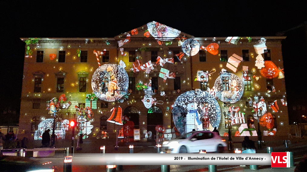 Illumination hotel de ville d'Annecy Son et Lumière Noel 2019