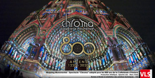 Mapping Monumental -Spectacle Chroma de spectre Lab -800 ans Cathédrale d amiens-2020