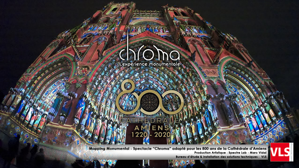 Mapping Monumental -Spectacle Chroma de spectre Lab -800 ans Cathédrale d amiens-2020