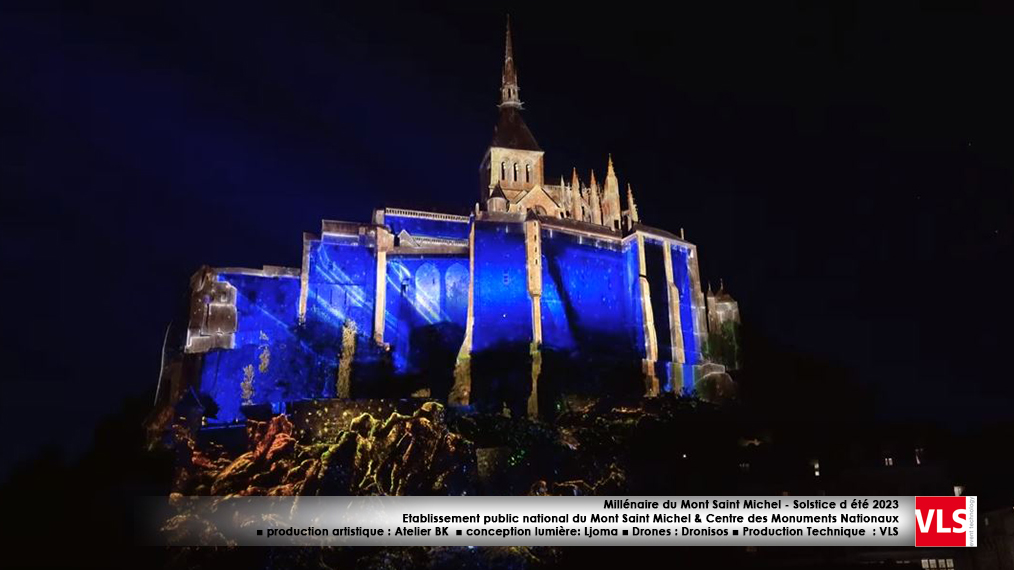 Millénaire du Mont Saint Michel - Solstice d été 2023 Etablissement public national du Mont Saint Michel & Centre des Monuments Nationaux ■ production artistique : Atelier BK ■ conception lumière: Ljoma ■ Drones : Dronisos ■ Production Technique : VLS