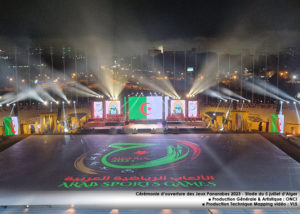 Cérémonie d’ouverture des Jeux Sportifs Arabes 2023 - Stade du 5 juillet d’Alger ■ Production Générale & Artistique : ONCI ■ Production Technique Mapping vidéo : VLS