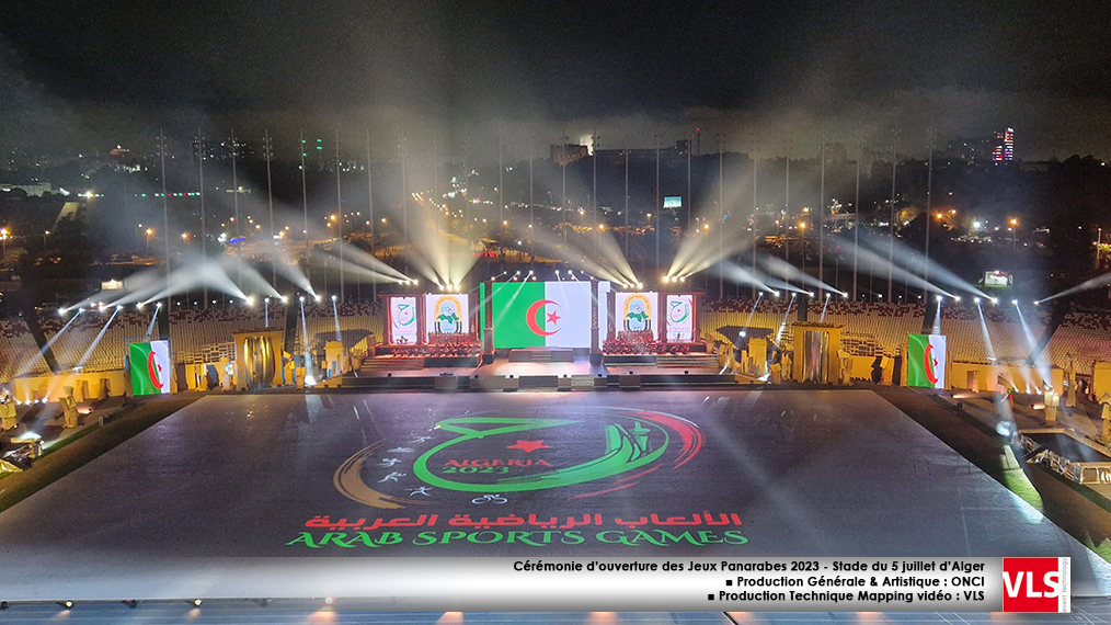 Cérémonie d’ouverture des Jeux Sportifs Arabes 2023 - Stade du 5 juillet d’Alger ■ Production Générale & Artistique : ONCI ■ Production Technique Mapping vidéo : VLS