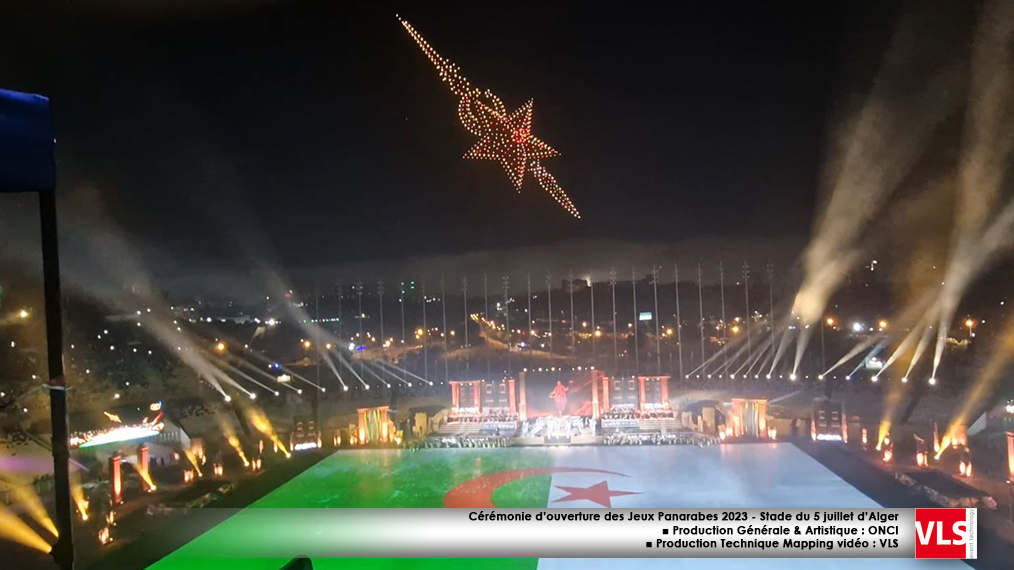 Cérémonie d’ouverture des Jeux Sportifs Arabes 2023 - Stade du 5 juillet d’Alger ■ Production Générale & Artistique : ONCI ■ Production Technique Mapping vidéo : VLS